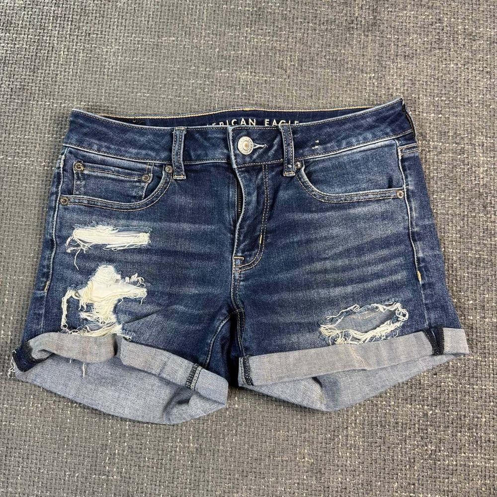 American Eagle Distressed Denim Shorts Womens 6 Blue Ne(x)t Level Stretch Cuffed